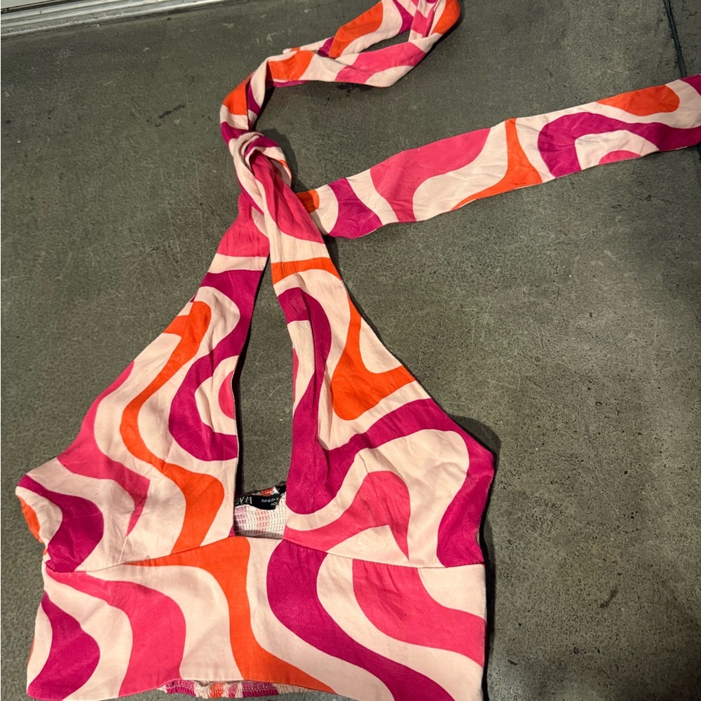 Zara Pink, Fuchsia & Orange Swirl Halter Top